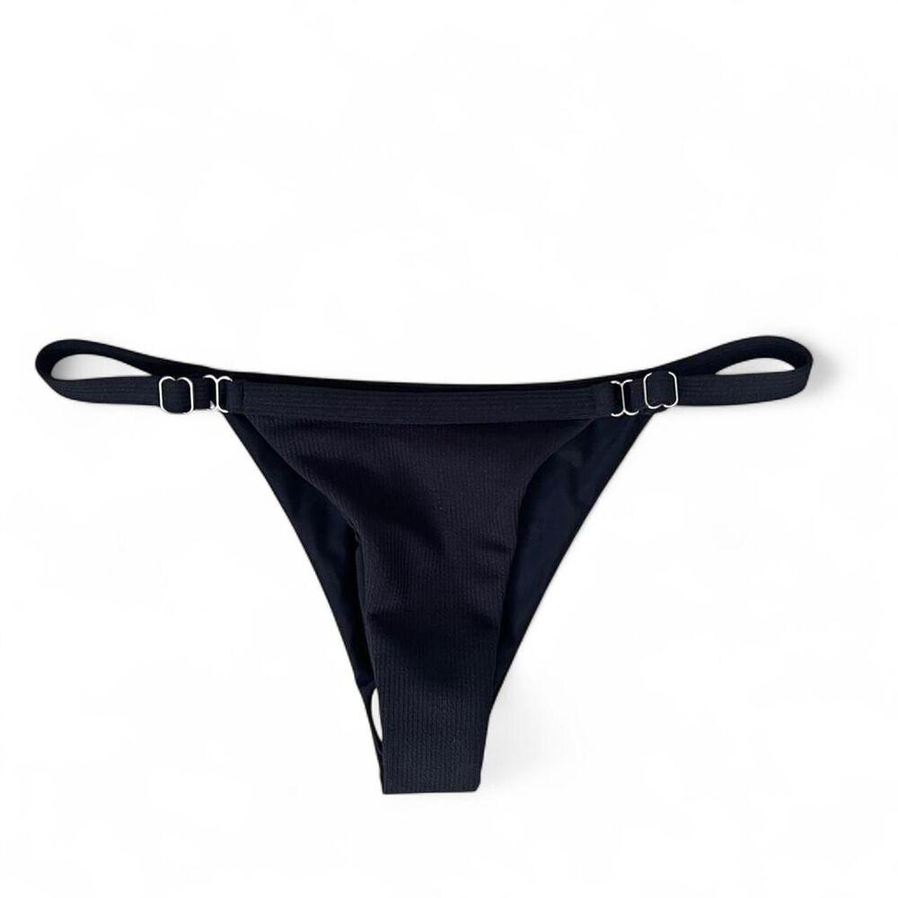 Black Adjustable Bikini Bottoms Strappy Side Women’s Medium - Picture 1 of 4